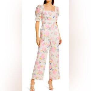 ADELYN RAE
Angei Eyelet Embroidered Jumpsuit In Pink Floral XS